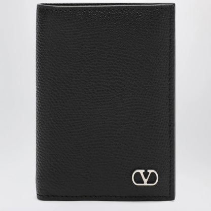 Valentino Garavani Black Vlogo grained leather card holder