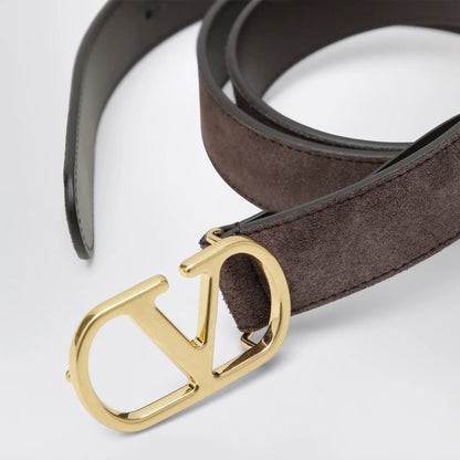 Valentino Garavani VLogo Signature Belt in Ebony Suede