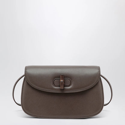 GUCCI Small shoulder bag in dark taupe leather with bamboo closure