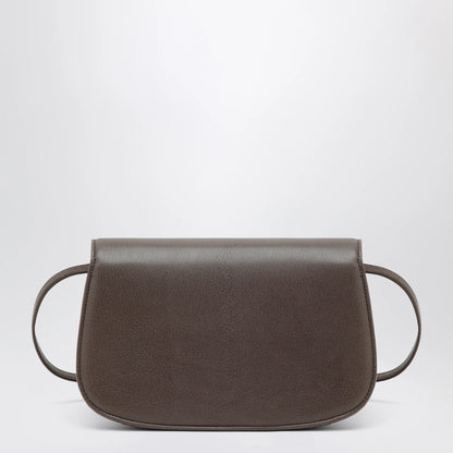 GUCCI Small shoulder bag in dark taupe leather with bamboo closure