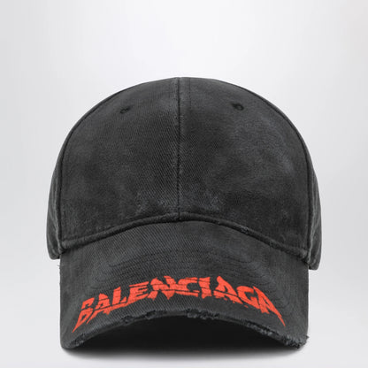 Balenciaga Black cotton drill baseball cap with logo