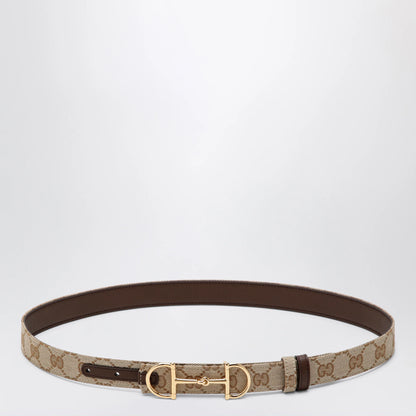 GUCCI Reversible GG fabric and leather belt in sand/brown with Horsebit buckle