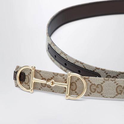 GUCCI Reversible GG fabric and leather belt in sand/brown with Horsebit buckle
