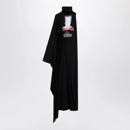 Balenciaga The Door draped maxi cotton jersey dress in black