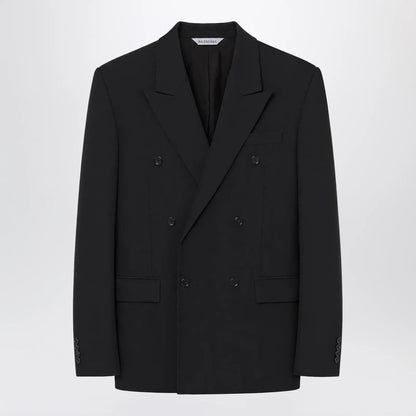 Balenciaga Double-breasted tailored wool twill jacket in black
