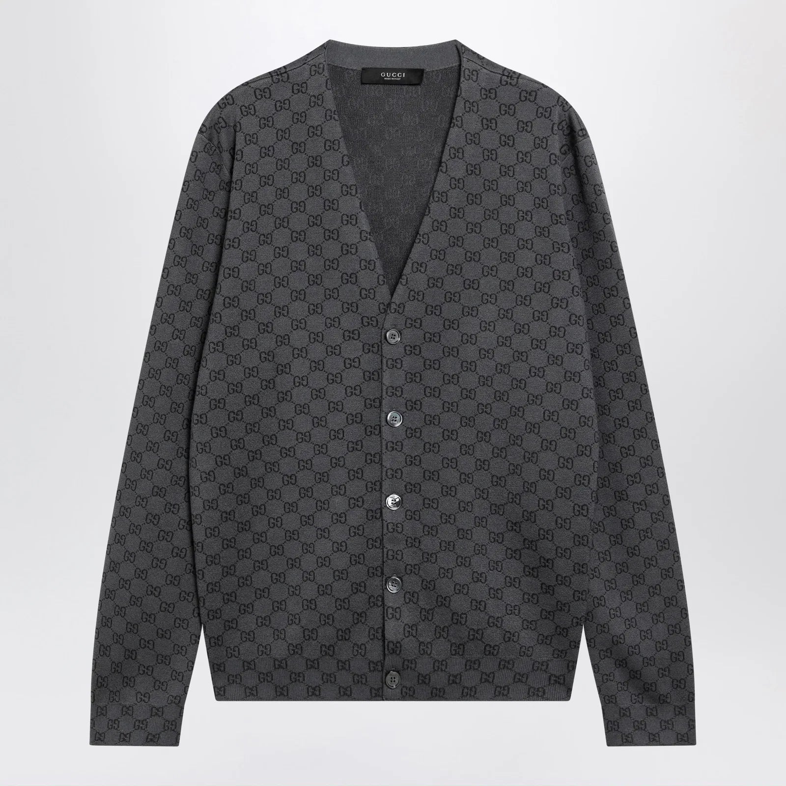 GUCCI Grey wool and silk cardigan with GG motif