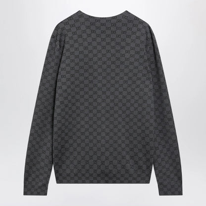 GUCCI Grey wool and silk cardigan with GG motif