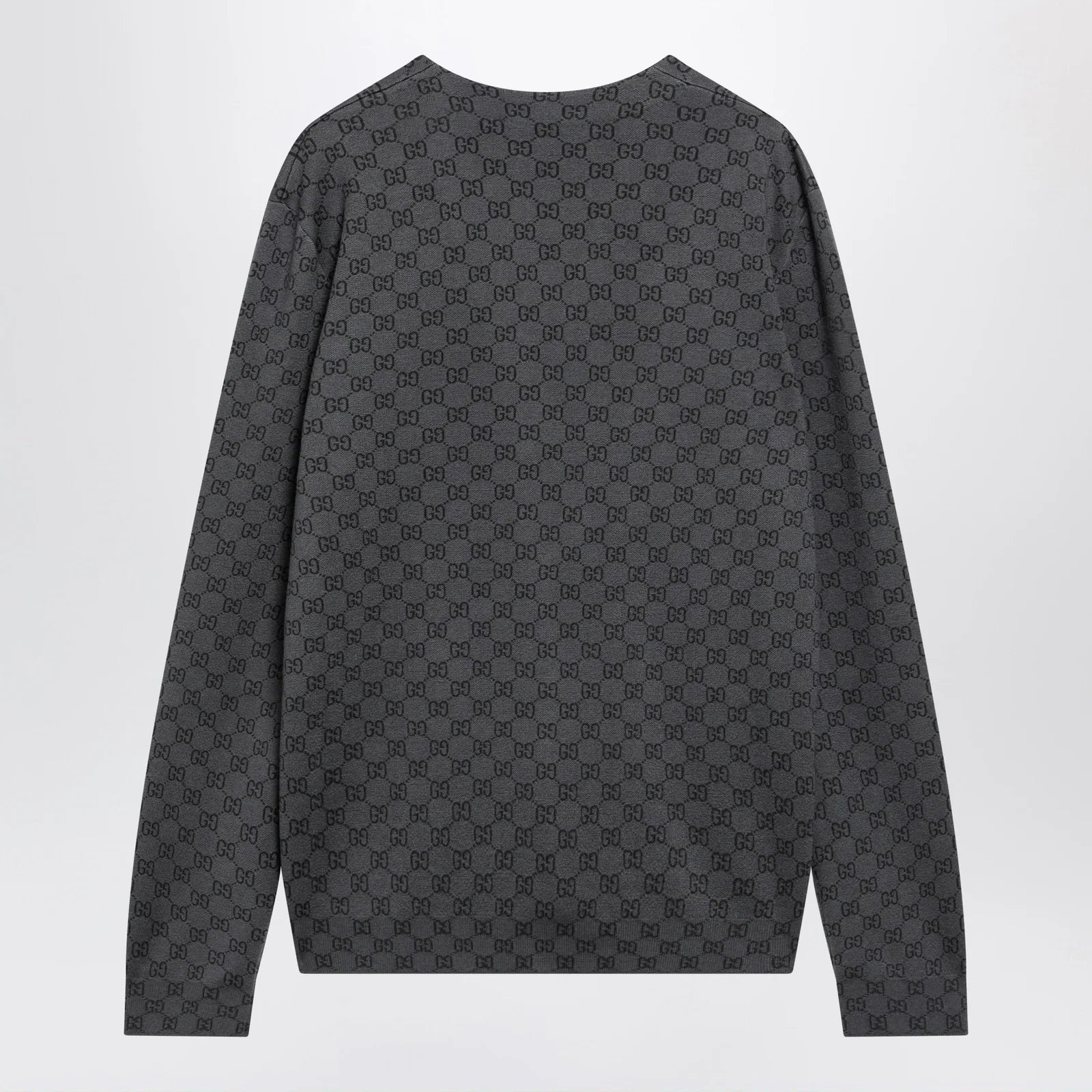 GUCCI Grey wool and silk cardigan with GG motif