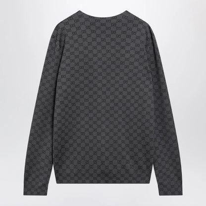GUCCI Grey wool and silk cardigan with GG motif