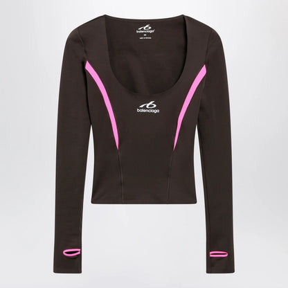 Balenciaga Techwear top in khaki/neon pink technical fabric