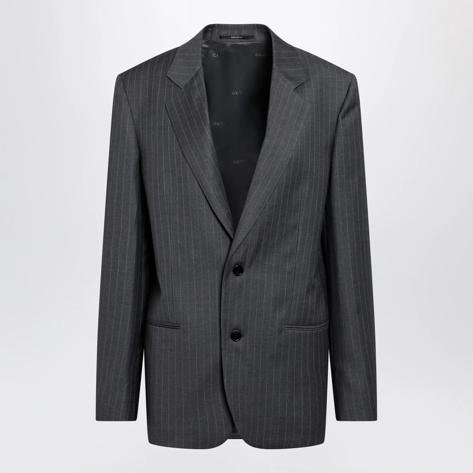 GUCCI Grey/light blue pinstripe wool jacket