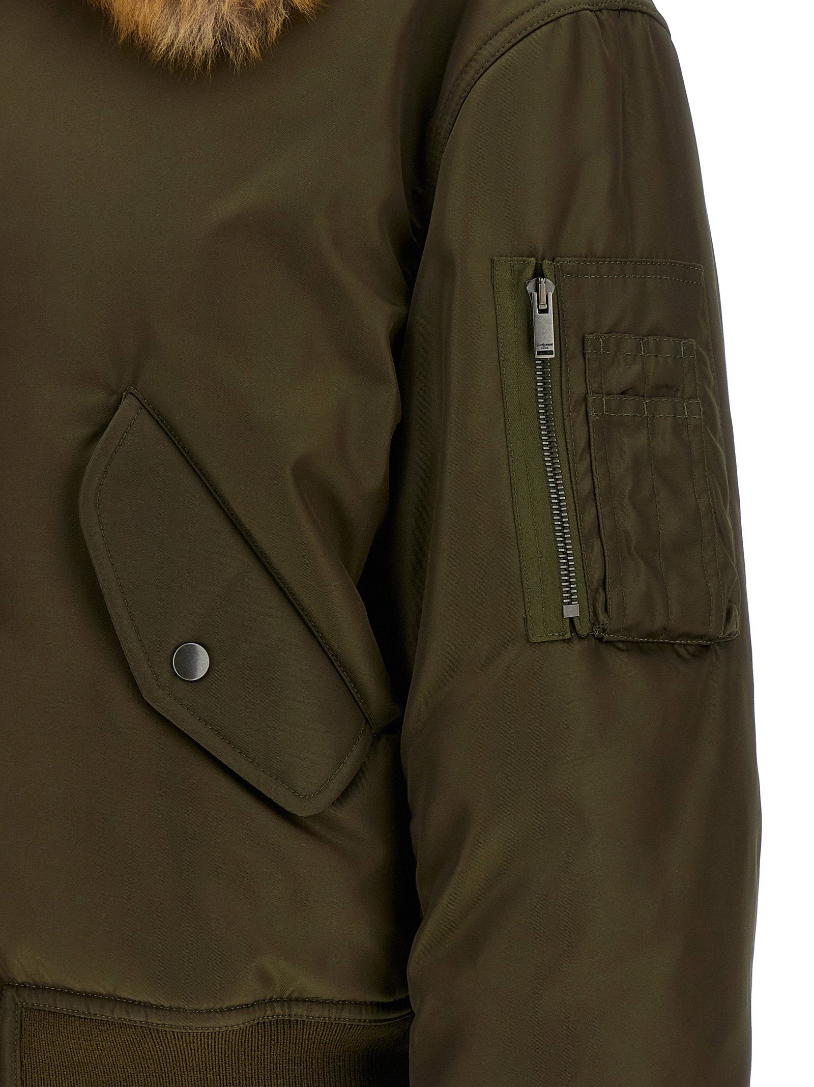 Saint Laurent Removable Shearling Neck Bomber Jacket