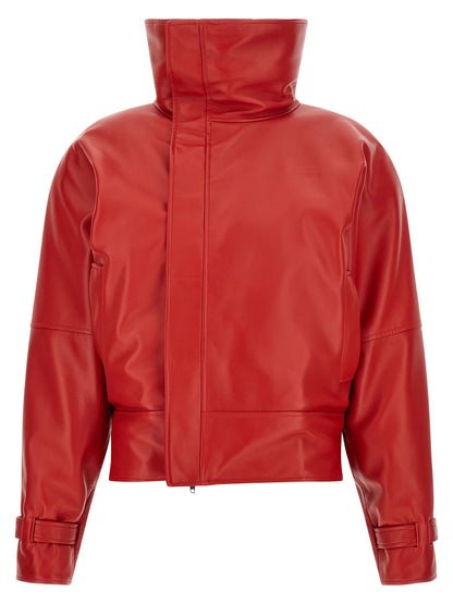Balenciaga Red Leather Arrotondato Bomber Jacket