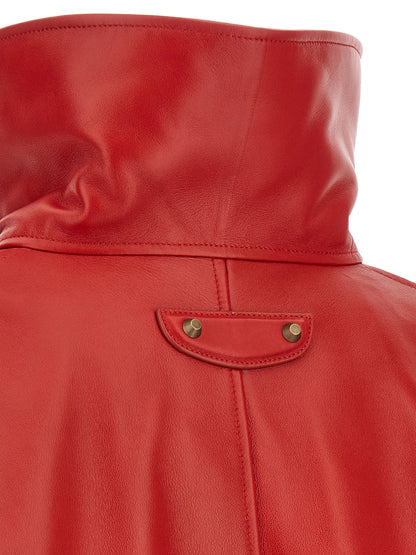 Balenciaga Red Leather Arrotondato Bomber Jacket