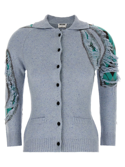 Moschino Distressed Argyle Cardigan