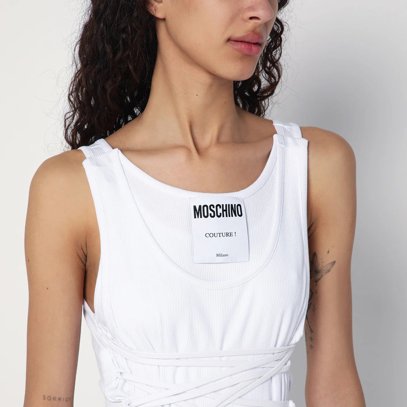 Moschino White tank top in cotton with laces