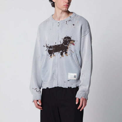 Maison MIHARA YASUHIRO Jacquard cardigan with dachshund in distressed cotton blend