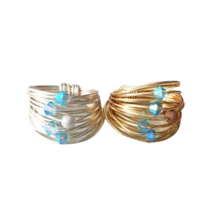 Marcia Wire Wrap Ring with Aquamarine Swarovski Crystals