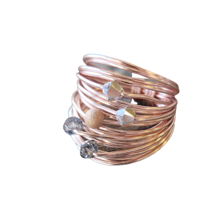 Marcia Rose Gold Wire Wrap Ring with Grey Swarovski Crystals