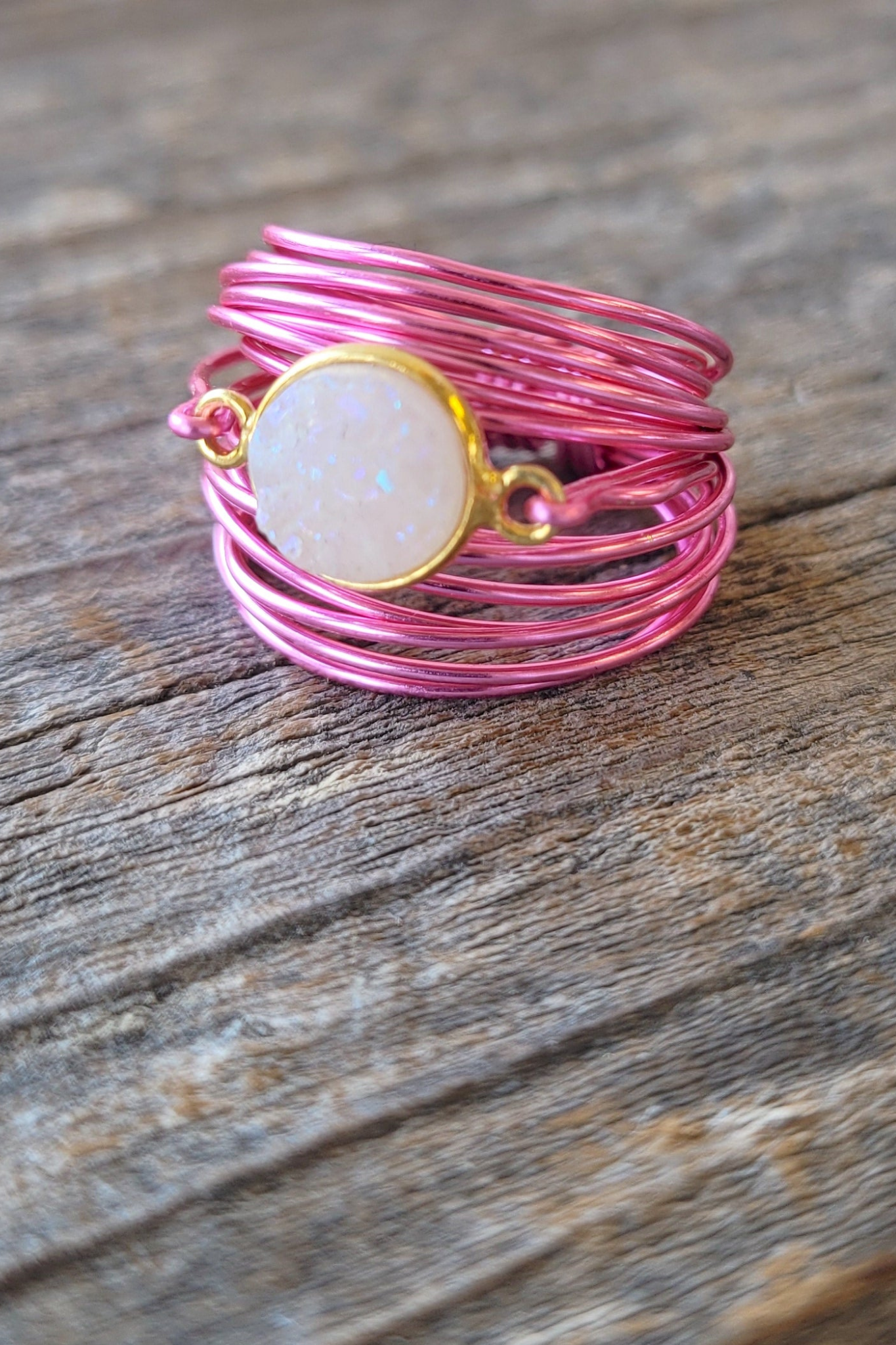 Torrey Ring in Hot Pink with White Druzy