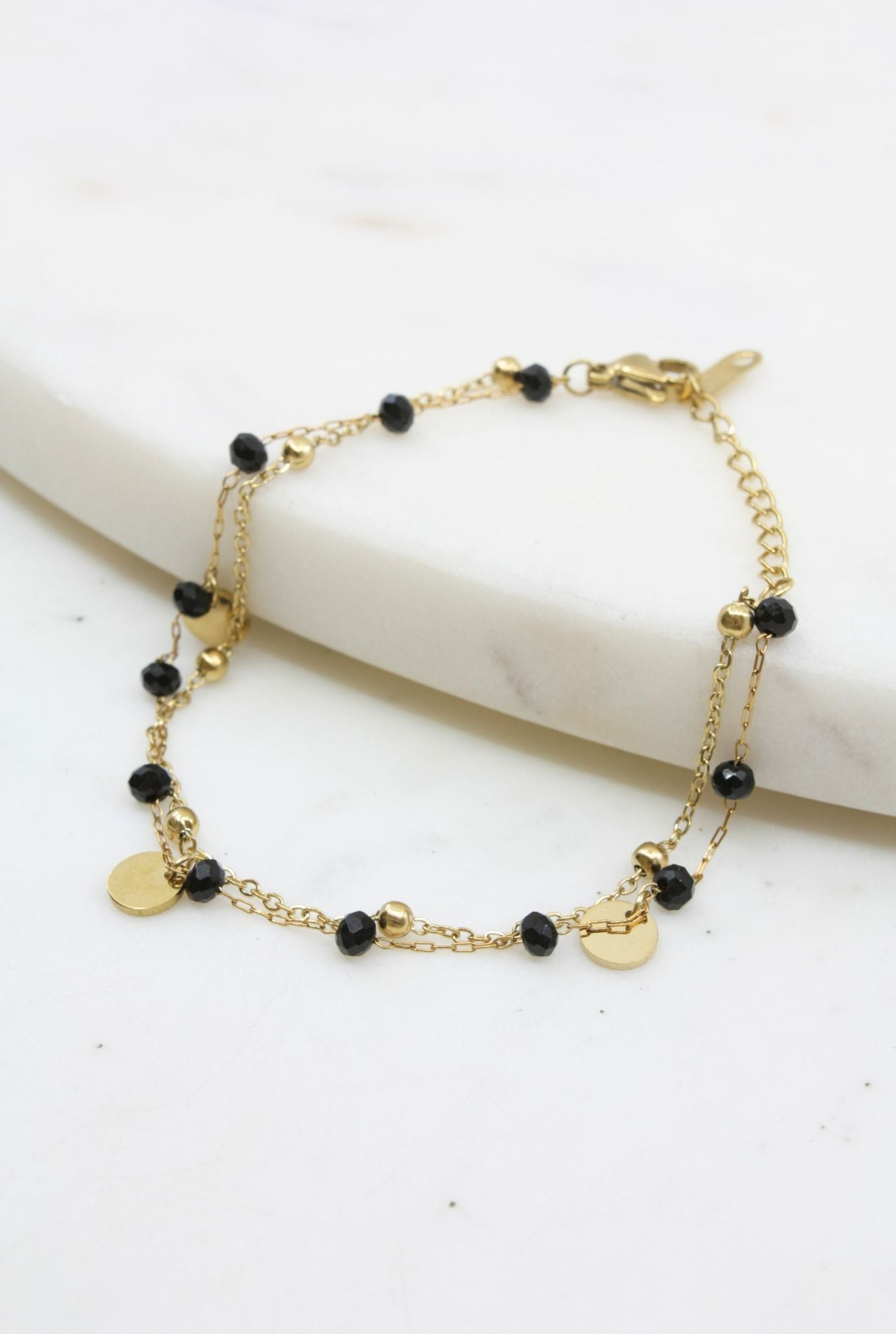 Gold and Black Crystal Layered Bracelet with Gold Accents