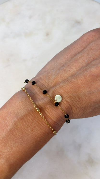 Gold and Black Crystal Layered Bracelet with Gold Accents