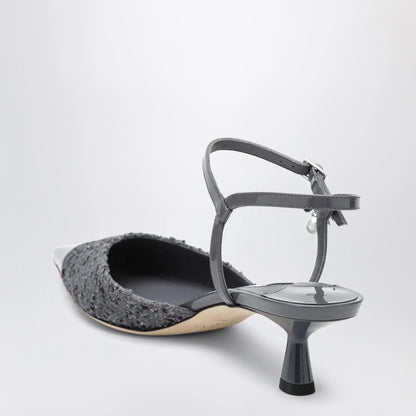 Jimmy Choo Aren graphite leather and fabric slingbacks