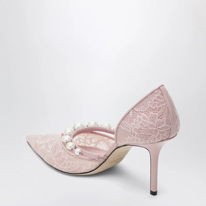 Jimmy Choo Pink Lace Décolleté with Pearl Decoration