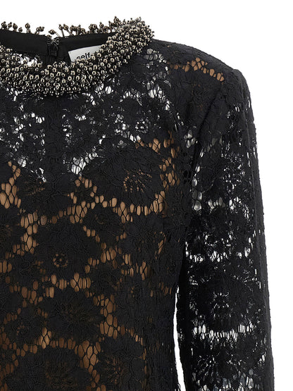 Self-Portrait Lace Dress With Jewel Collar