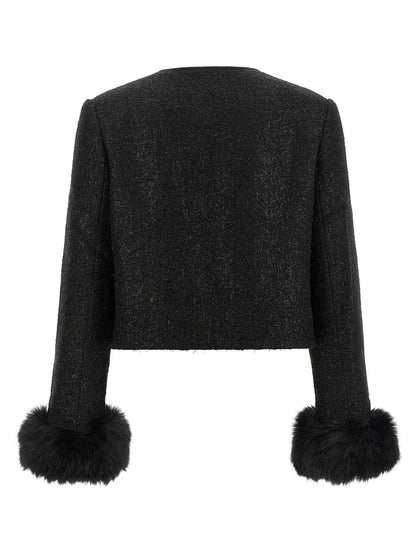 Self-Portrait Bouclé Fur Jacket