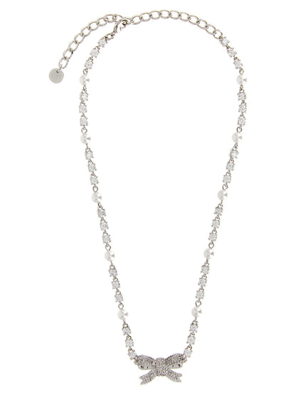 Self-Portrait Crystal Pearl Bow Necklace