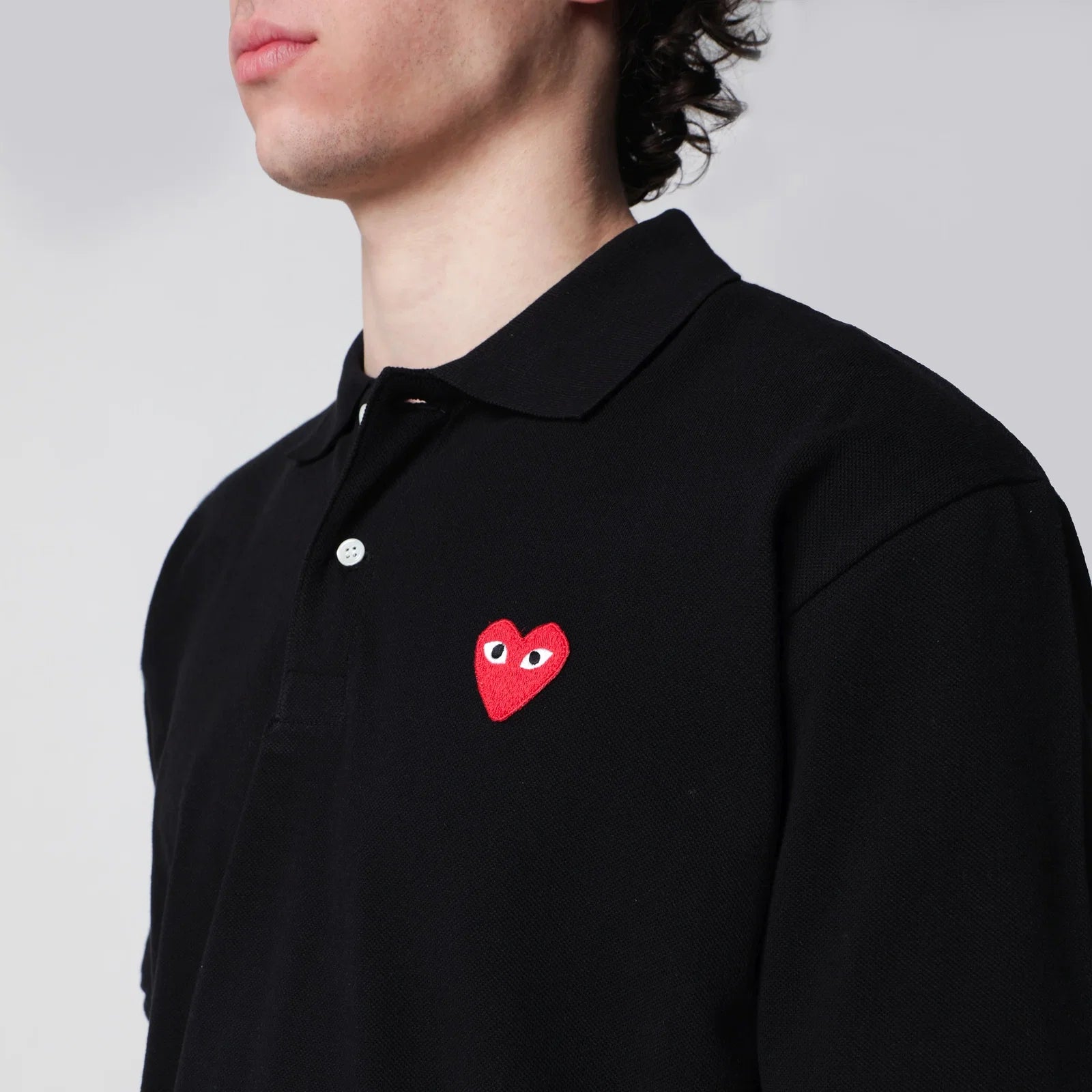 Comme des Garçons Shirt Black Red Heart cotton polo shirt