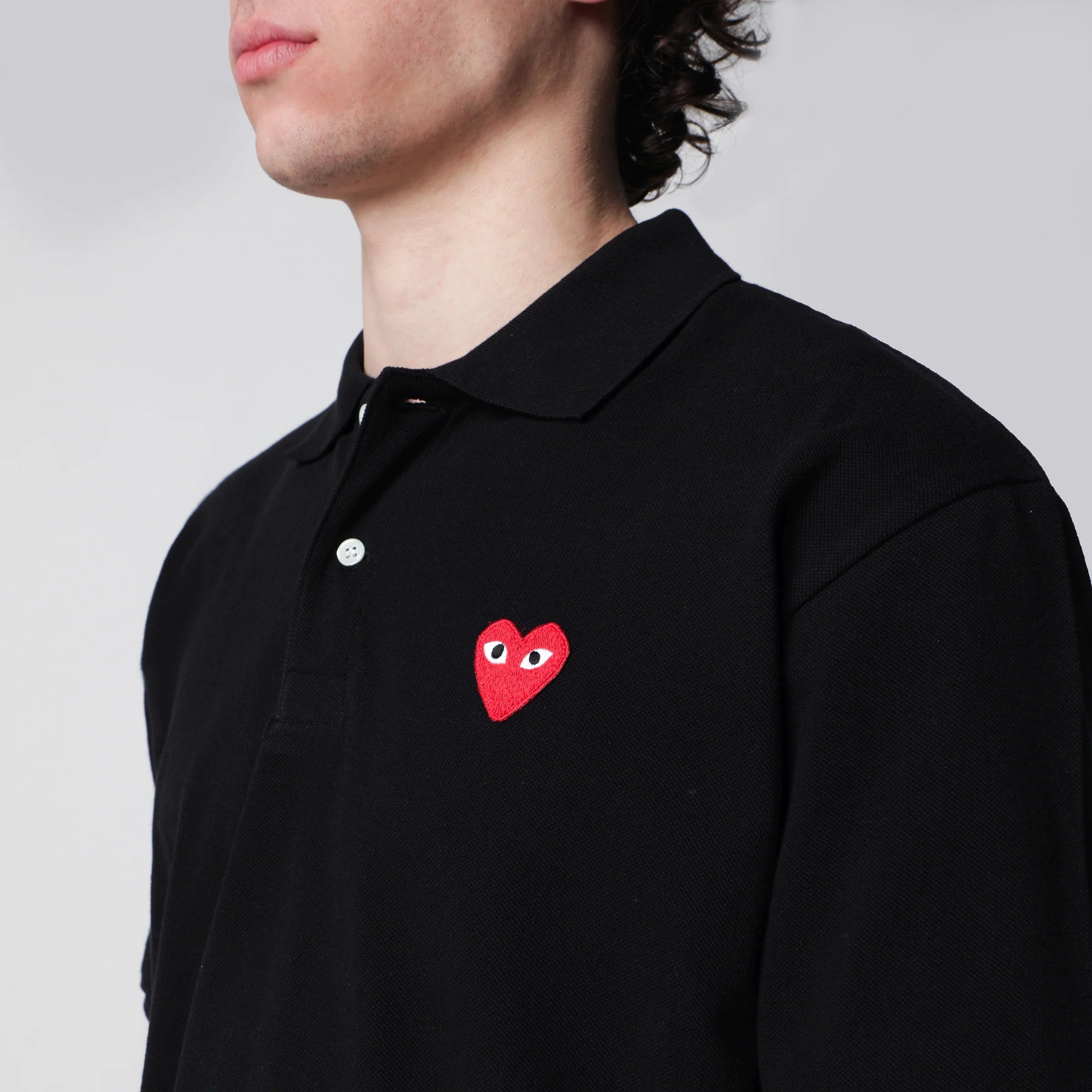 Comme des Garçons Shirt Black Red Heart cotton polo shirt