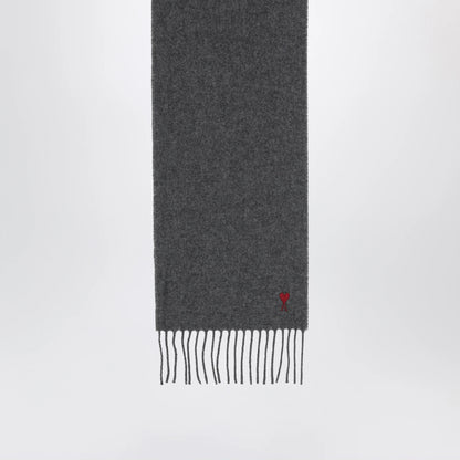 Ami Paris Dark grey Ami De Coeur wool scarf