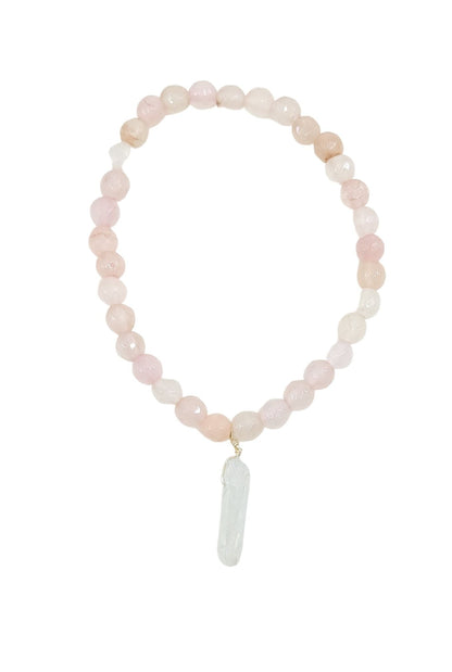 Faceted Rose Quartz Bracelet with White Titanium Quartz in Gold