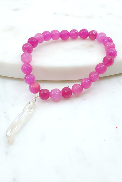 Fuschia Agate Bracelet with White Titanium Quartz