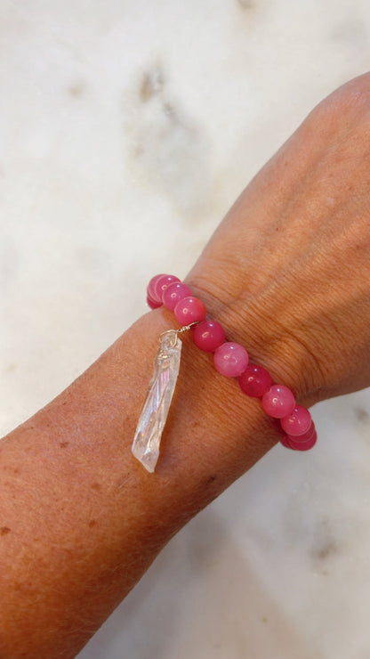 Fuschia Agate Bracelet with White Titanium Quartz