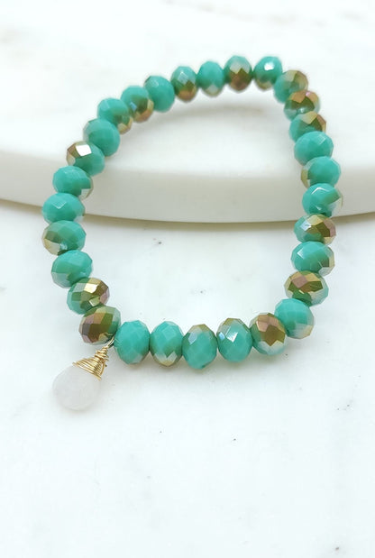 Green and Gold Bracelet with Moonstone