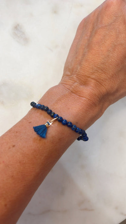 Lapis Lazuli Bracelet with Blue Fan in Gold