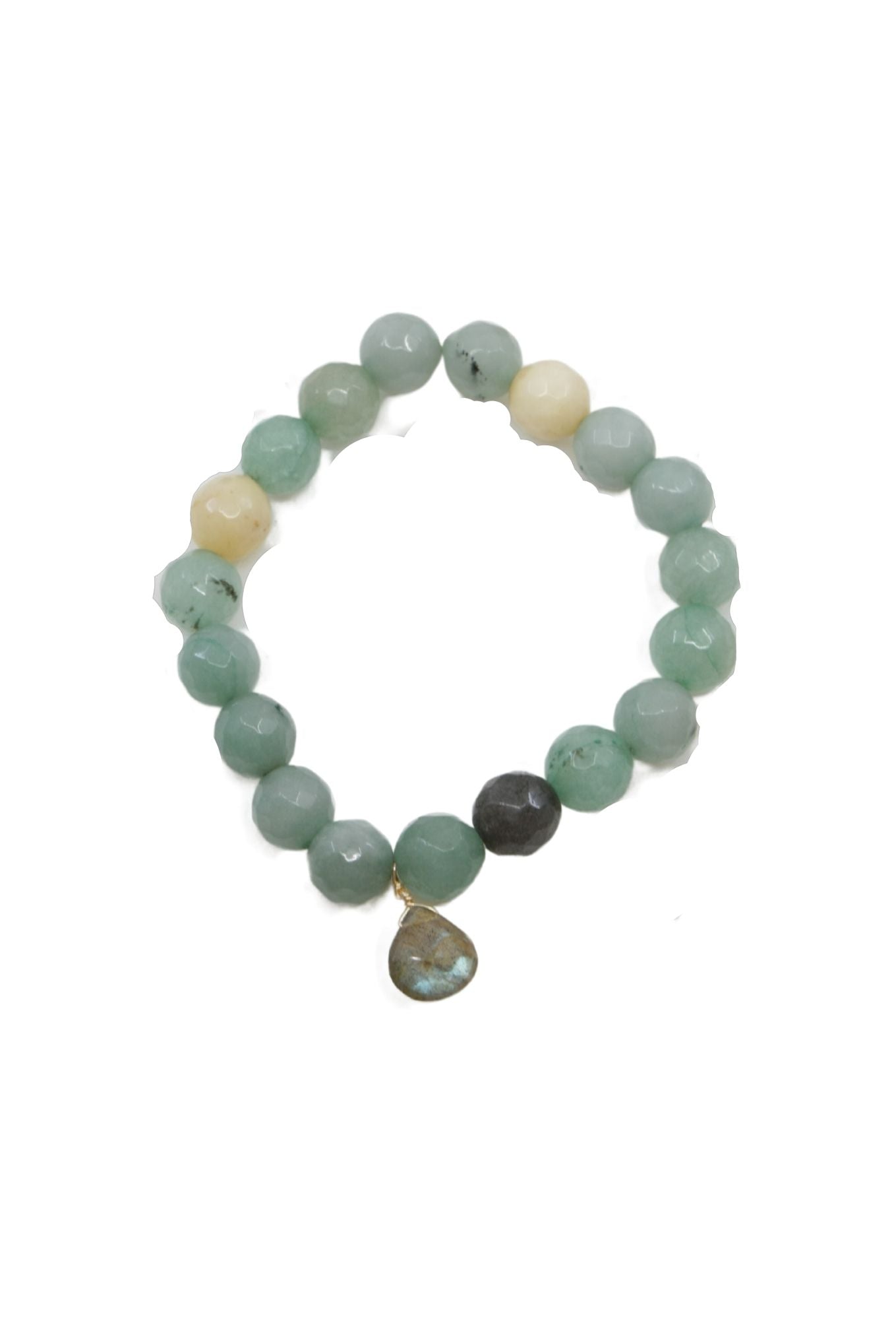 Moss Agate Bracelet with Labradorite in Gold