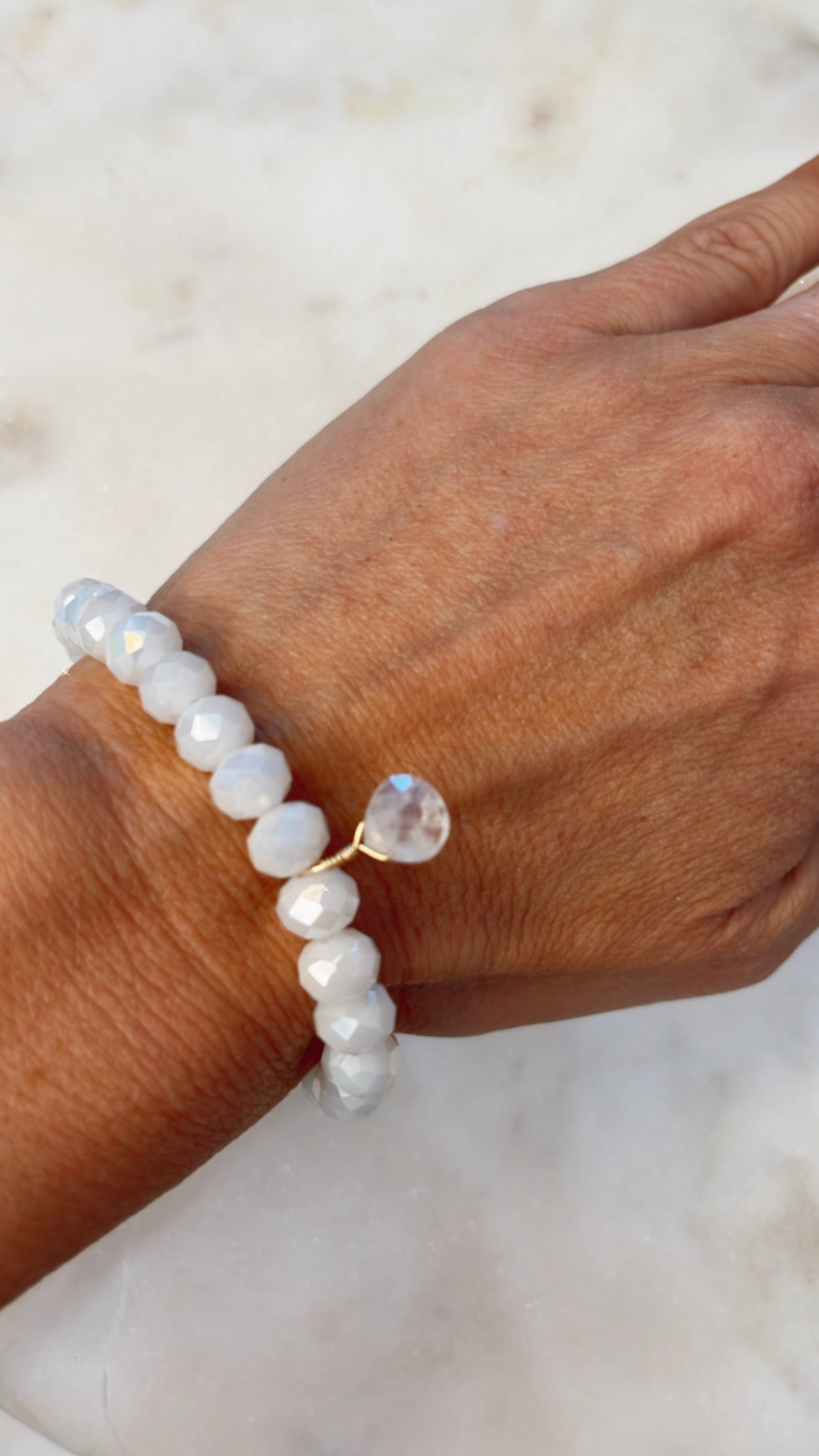 White Crystal Bracelet with Moonstone in Gold