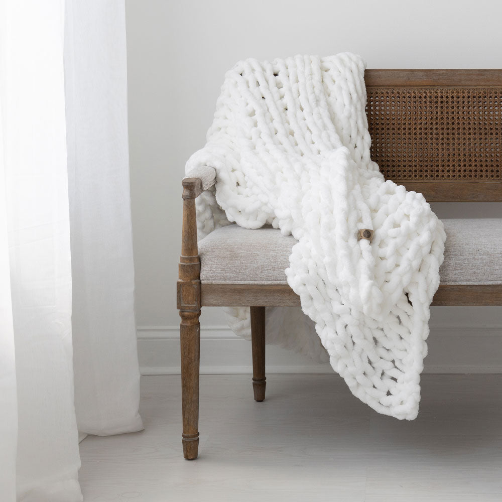 INFINITE CHUNKY KNIT BLANKET | MINKY | BIG - BLANC