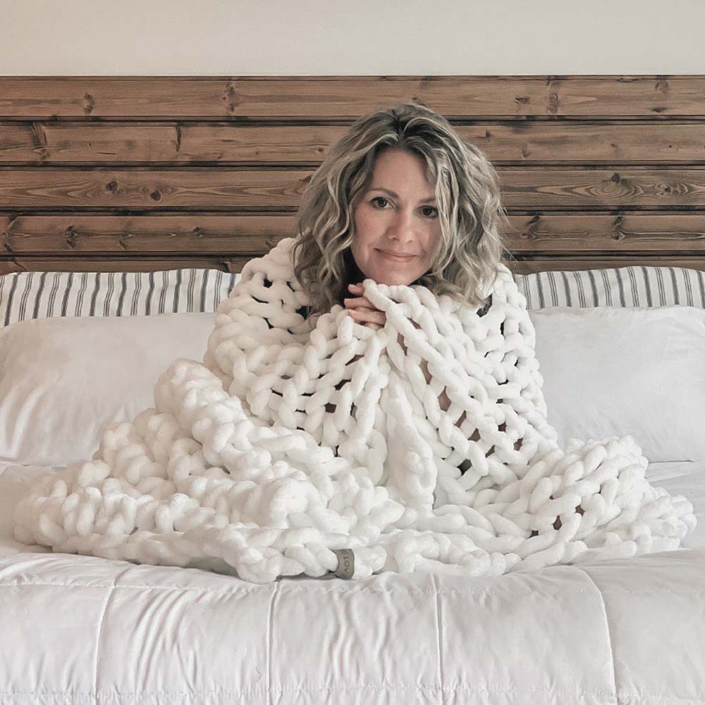 INFINITE CHUNKY KNIT BLANKET | MINKY | BIG - BLANC