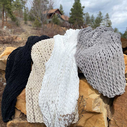 INFINITE CHUNKY KNIT BLANKET | MINKY | BIG - BLANC