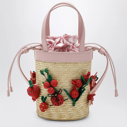 Aquazzura Botanica mini bucket bag in raffia and leather