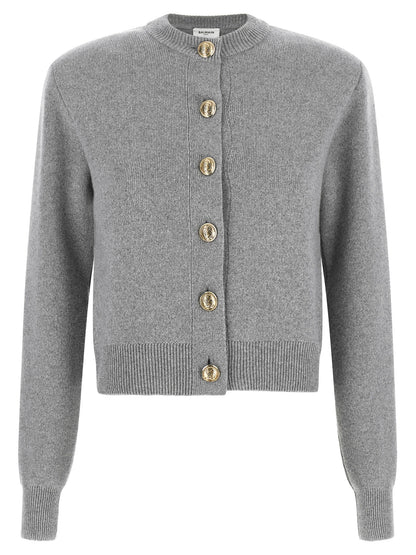Balmain Sculpture Button Crew Neck Cardigan