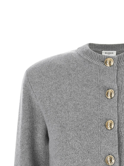 Balmain Sculpture Button Crew Neck Cardigan