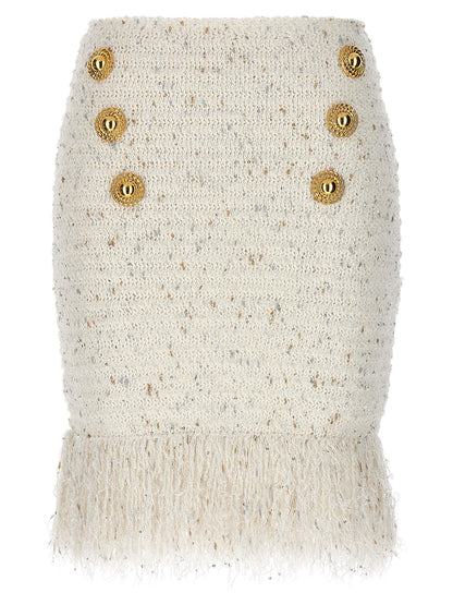 Balmain Fringed Tweed Skirt