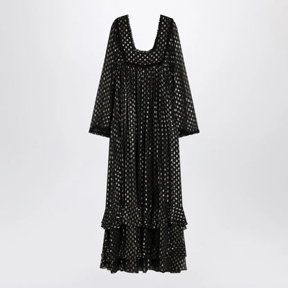 Chloé Maxi black dress with lightweight silk ruffles