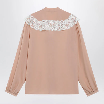 Chloé Biscuit pink silk and lace shirt